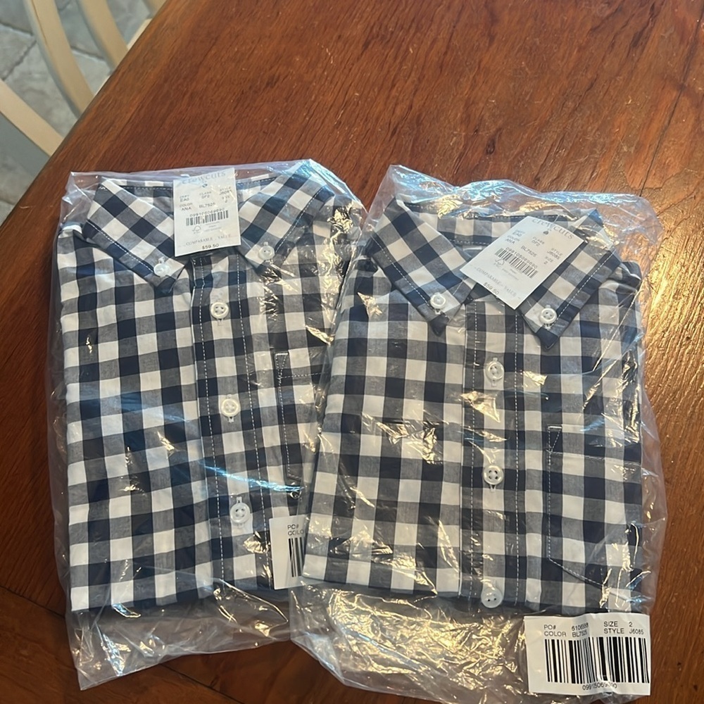 J Crew Button Down Navy Crewcuts Boys Checkered Kids' Navy Long-Sleeve Flex - Picture 8 of 8